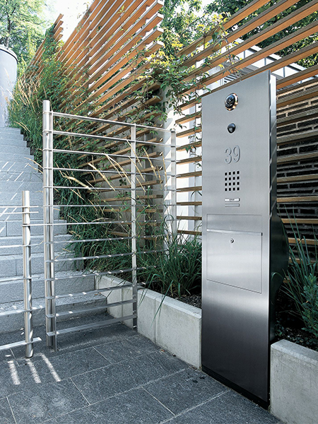 Free standing stainless steel pedestal with video intercom and intercom system
